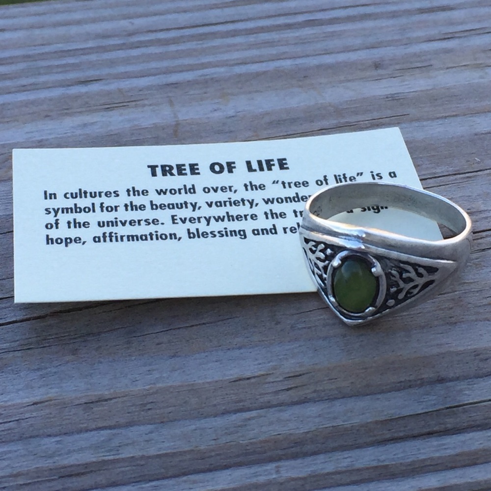 Celtic Tree of Life Ring .925 Sterling Silver w/ Genuine Jade gem made in USA - Picture 3 of 14